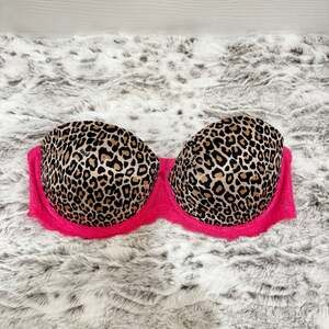 Victorias Secret Pink 36B Hot Pink Cheetah Print Strapless Push Up Bra